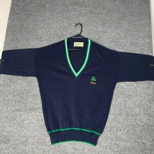 Vintage Traditional Craft Ireland Sweater Mens XL Navy Blue V Neck Shamrock Knit